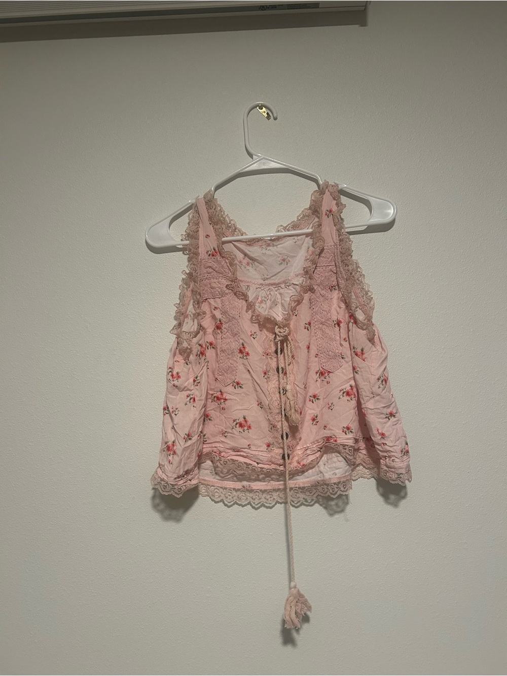 Romantic Pink Floral Lace-Trim Camisole